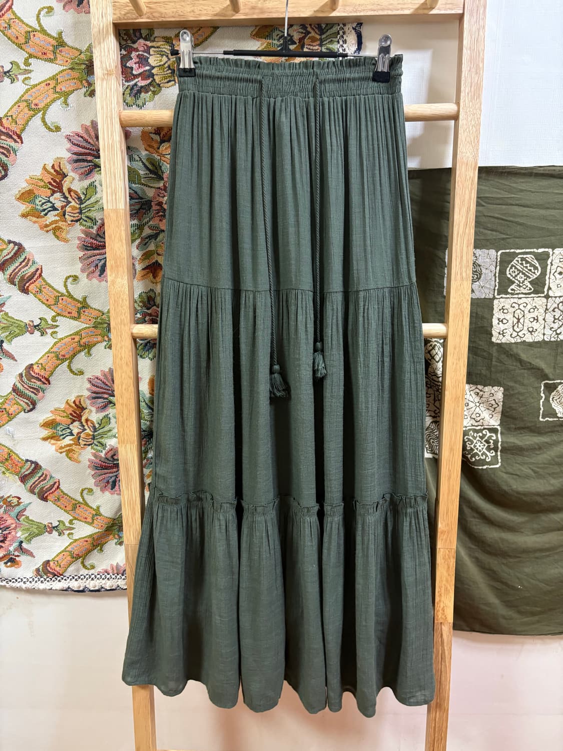 h&m 히피 모리 하구미 딥 카키 롱 스커트 상품이미지1