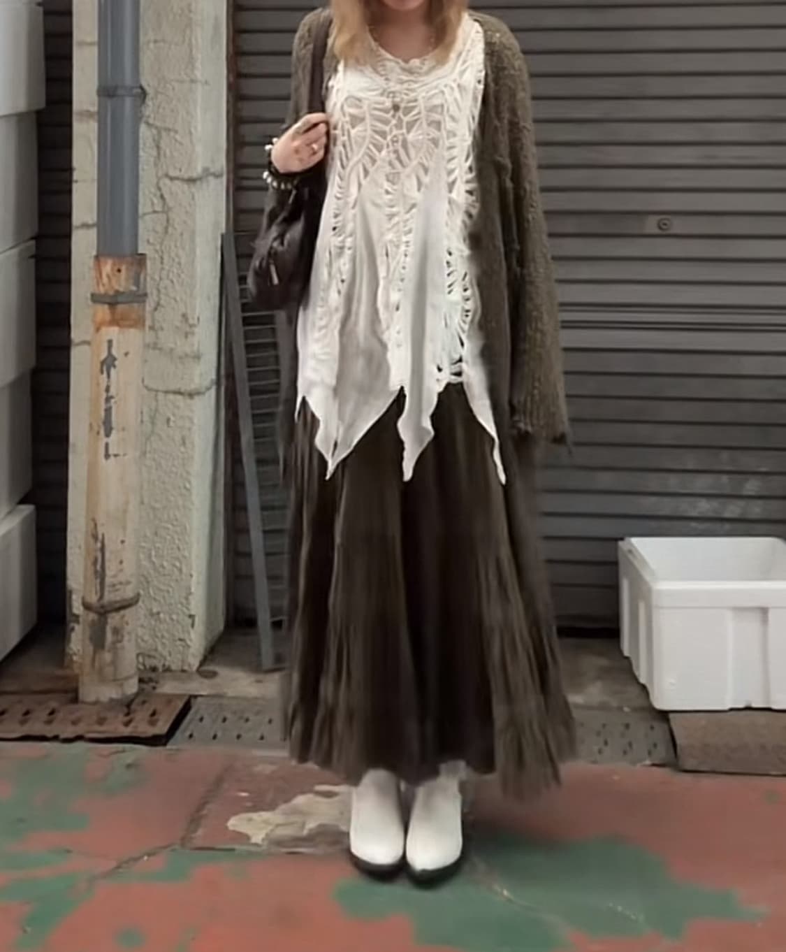 그런지 페어리 카키 롱 스커트 상품이미지1