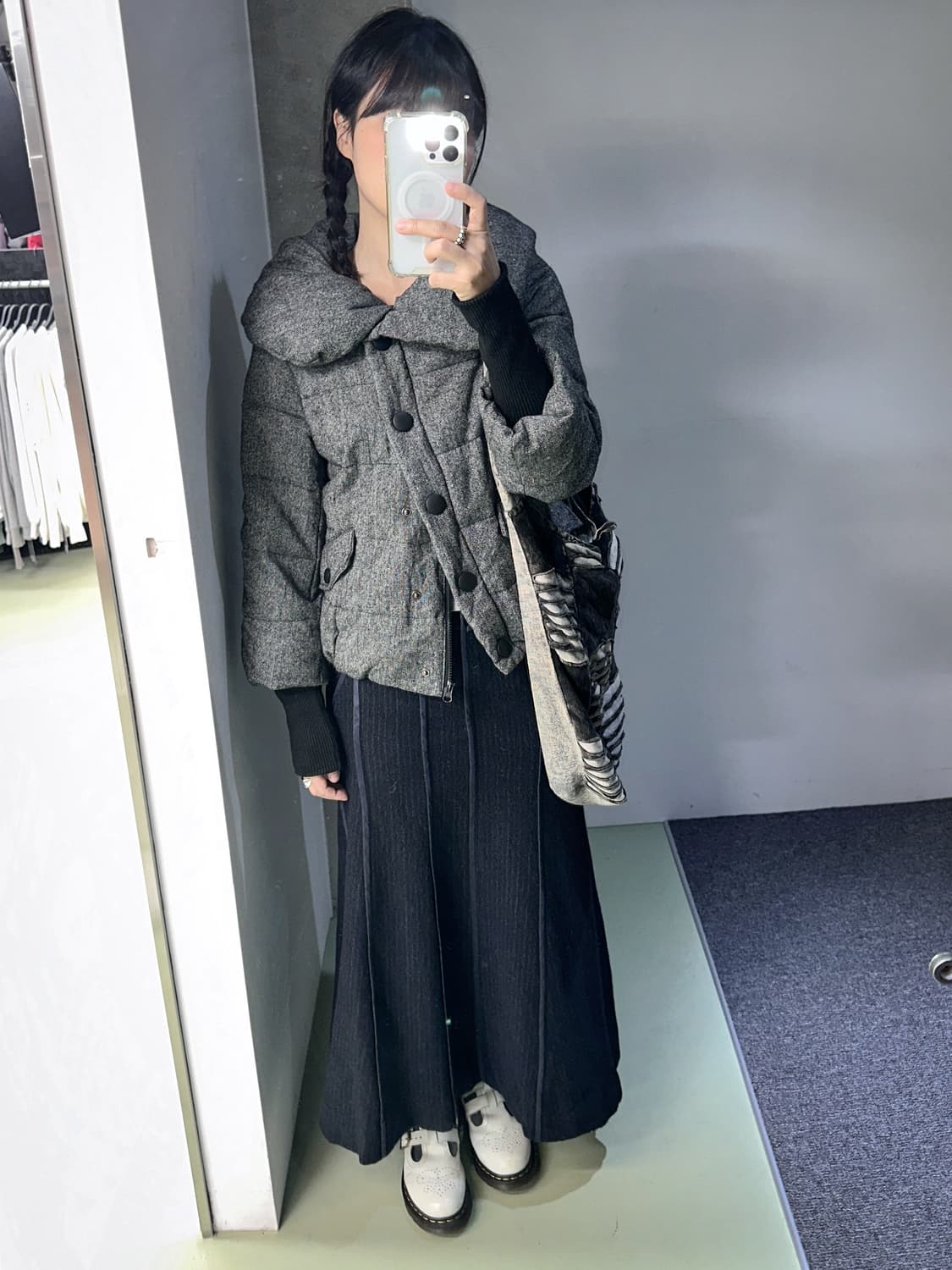 Heather wool buttons padded short jumper 상품이미지2