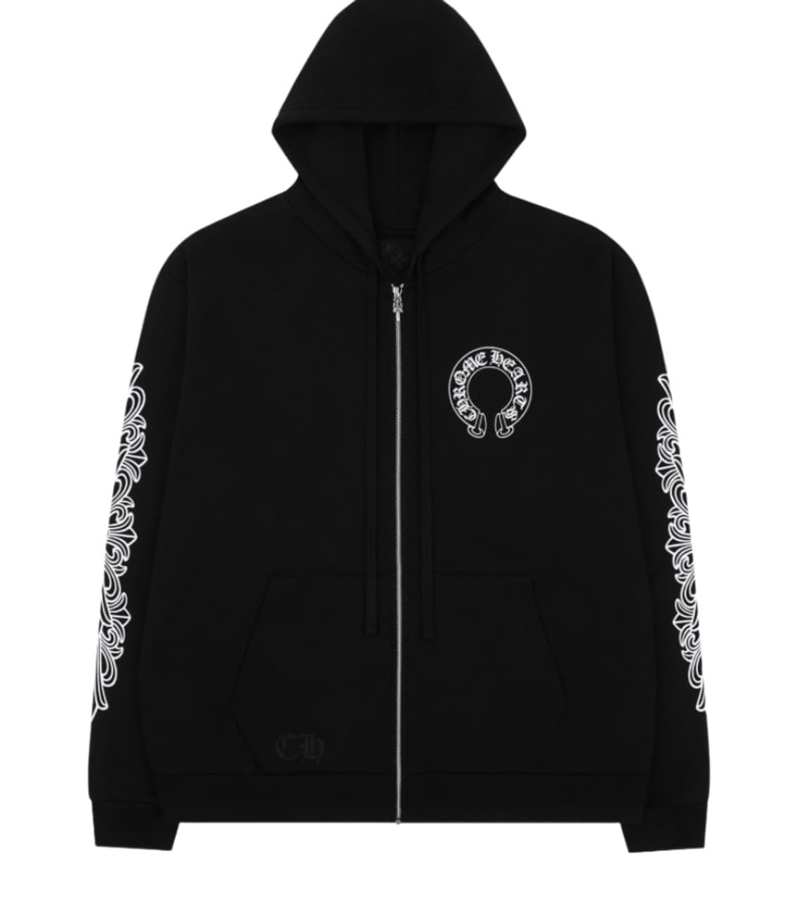 크롬하츠 홀스슈 플로랄 헤비웨이트 후드 집업 블랙 상품이미지1