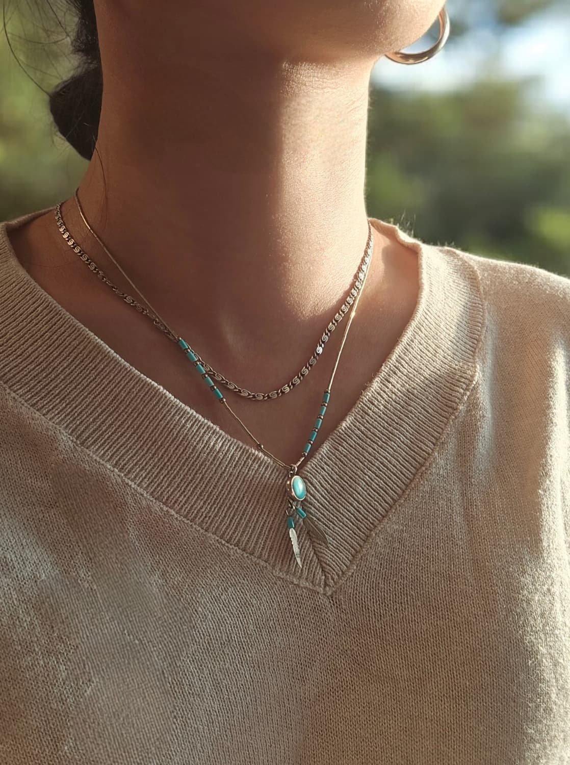 🇺🇸네이티브 아메리칸 실버 터키석 깃털 목걸이 상품이미지3