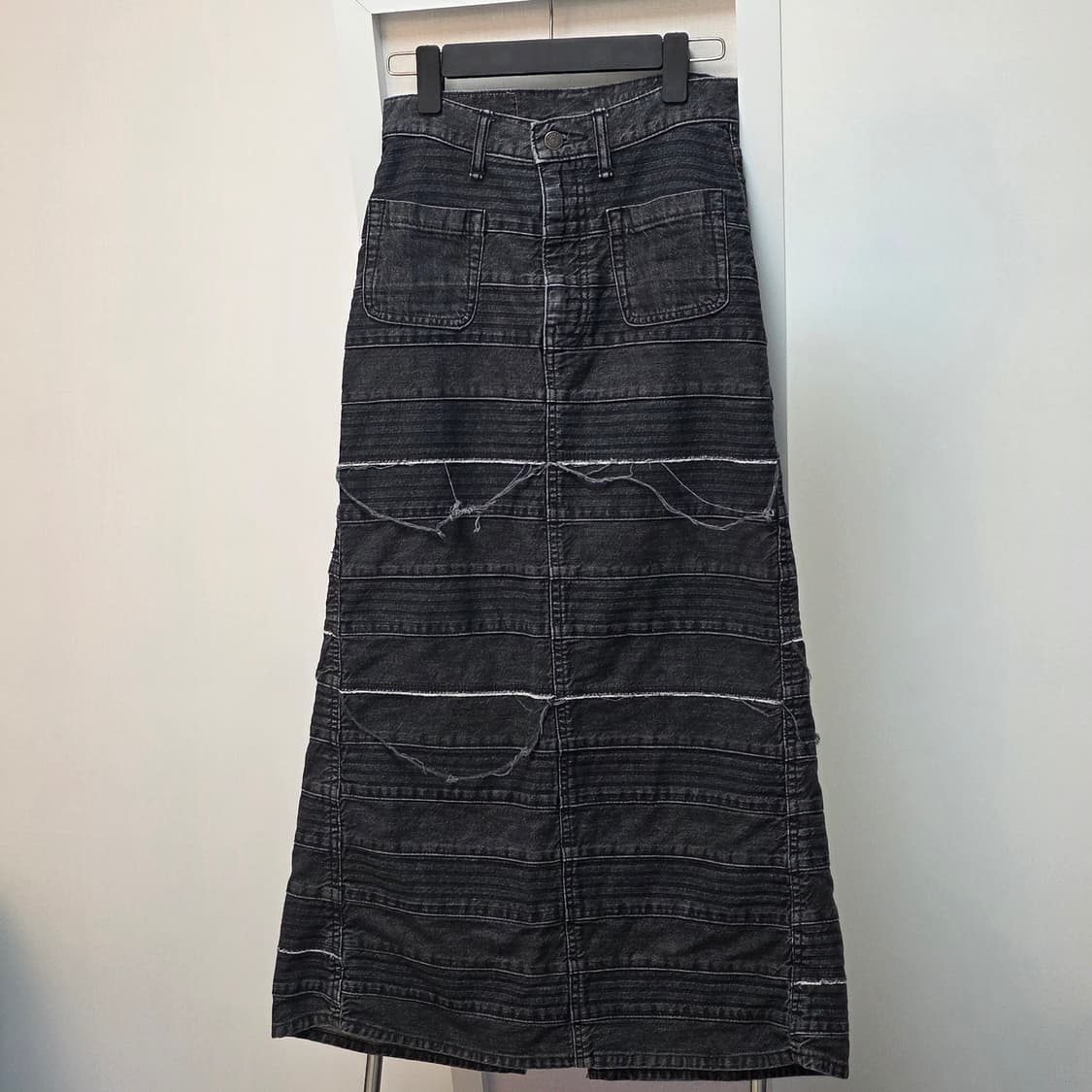 히스테릭 글래머 스크래치 롱 데님 스커트 블랙 상품이미지4