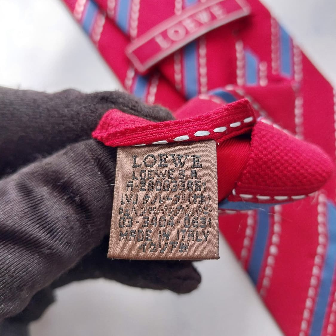 로에베 실크 레드 스트라이프 넥타이 9.5cm B등급 K2523 상품이미지9