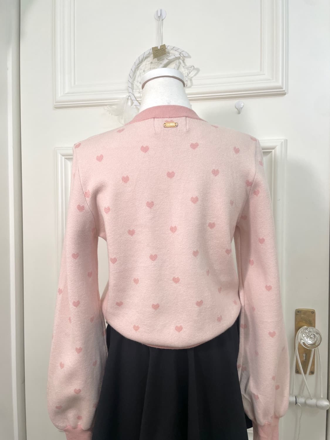 pink heart pattern line knit top(size-F) 상품이미지4