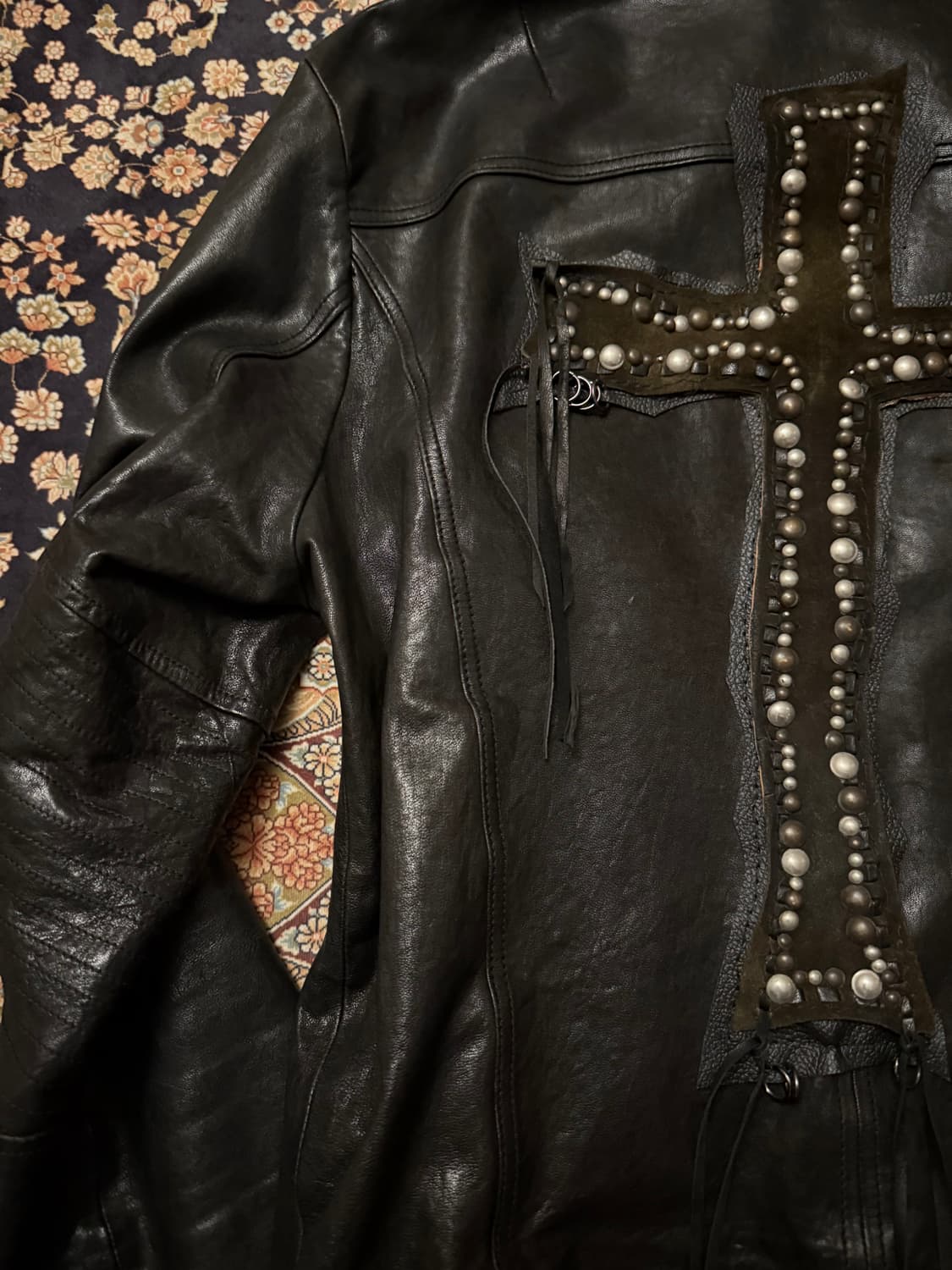 Back cross leather jacket 상품이미지3