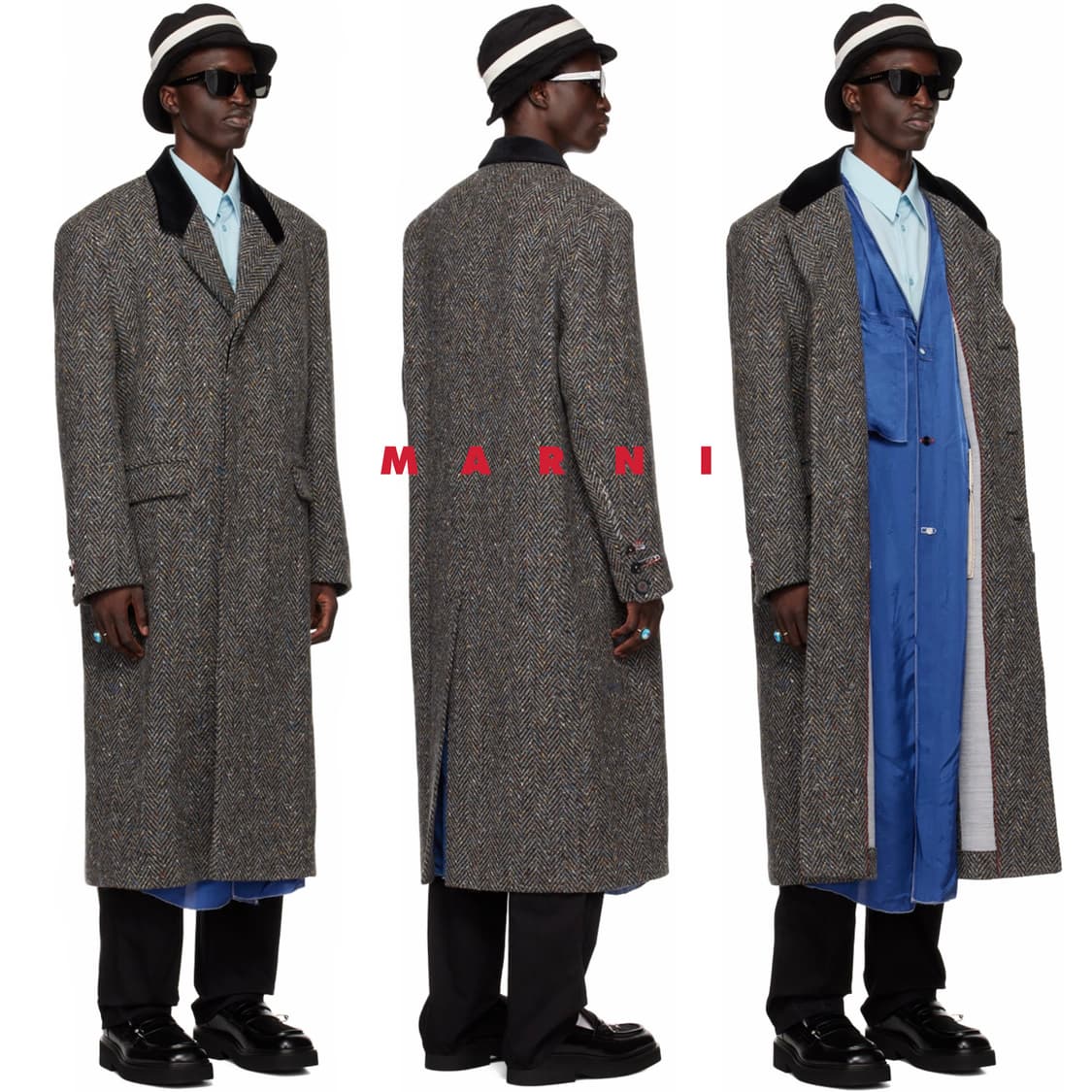마르니/ 벨벳카라 헤링본 코트 상품이미지1