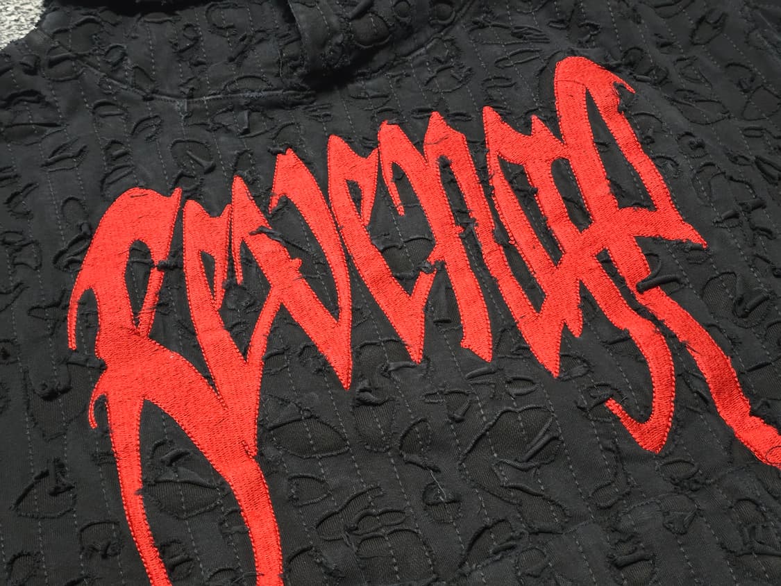 [L] REVENGE 리벤지 아치 로고 자수 후드 블랙 레드 상품이미지4