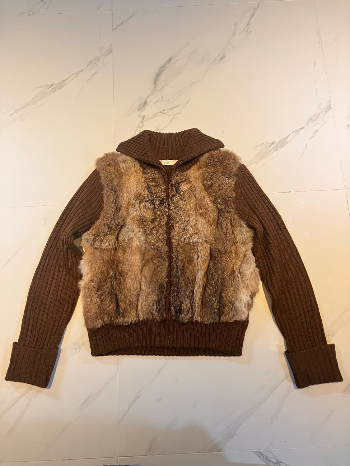 브라운 니트 퍼 자켓 상품이미지2