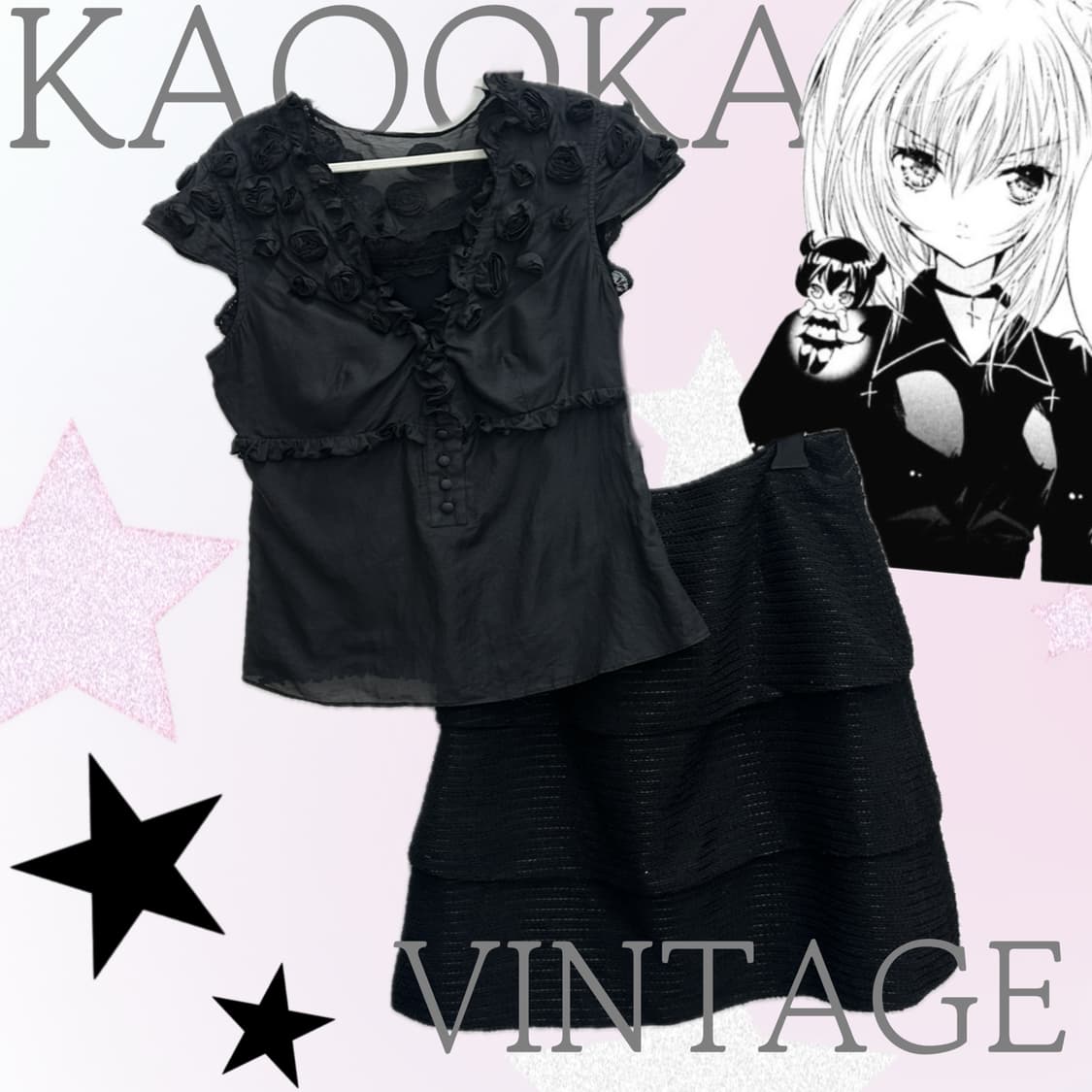 🖤지뢰계 블랙 코디세트🖤 공겜여주 블랙갸루 블라우스 쇼콜라 마계 상품이미지1