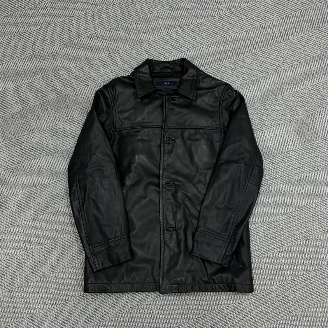 [S]올드 갭 레더 빈티지 카 코트 블랙 상품이미지1