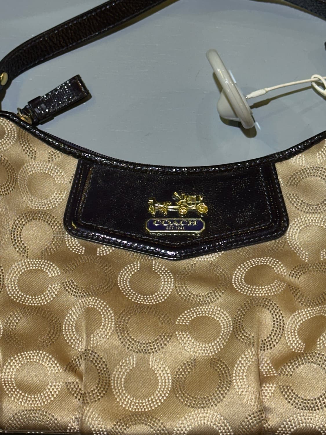 COACH 코치 딥퍼플 애나멜 베이지 토트백 상품이미지2