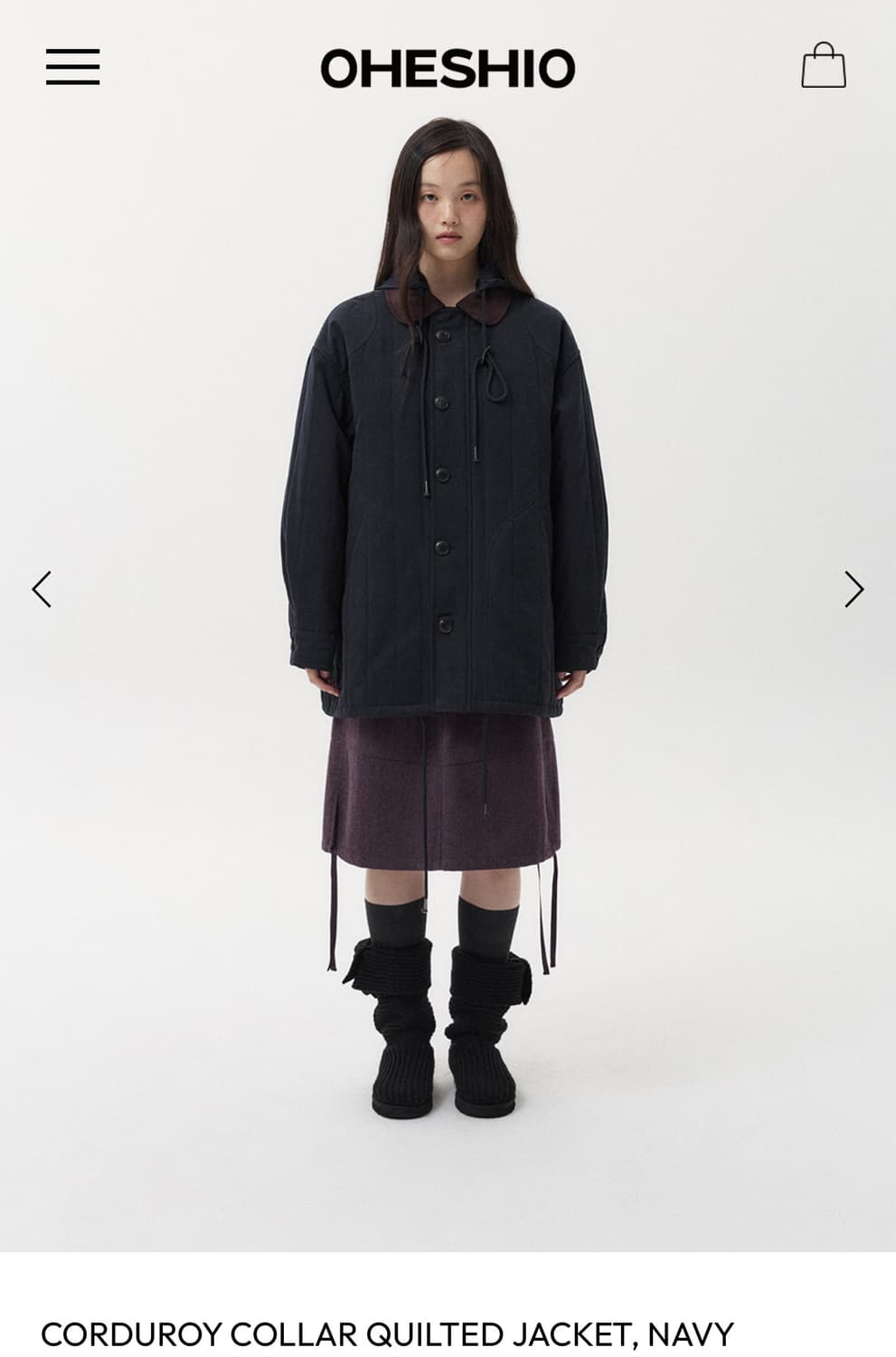 오헤시오 CORDUROY COLLAR QUILTED JACKET,NAVY 상품이미지1