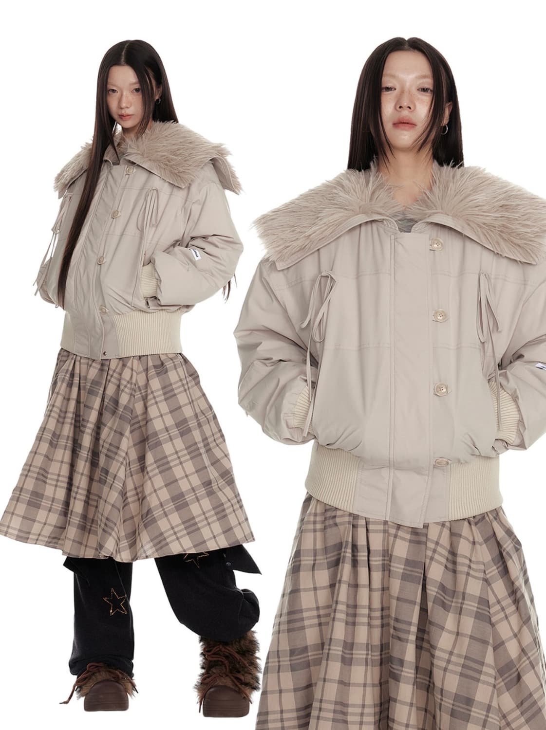 JIKOO 베이지 퍼 숄 패딩 상품이미지2
