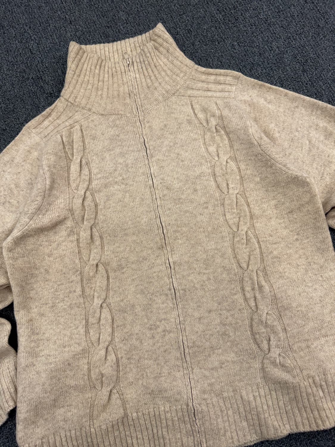 OS)Japanese vintage 베이지 꽈배기 패턴 여성 니트집업 상품이미지2