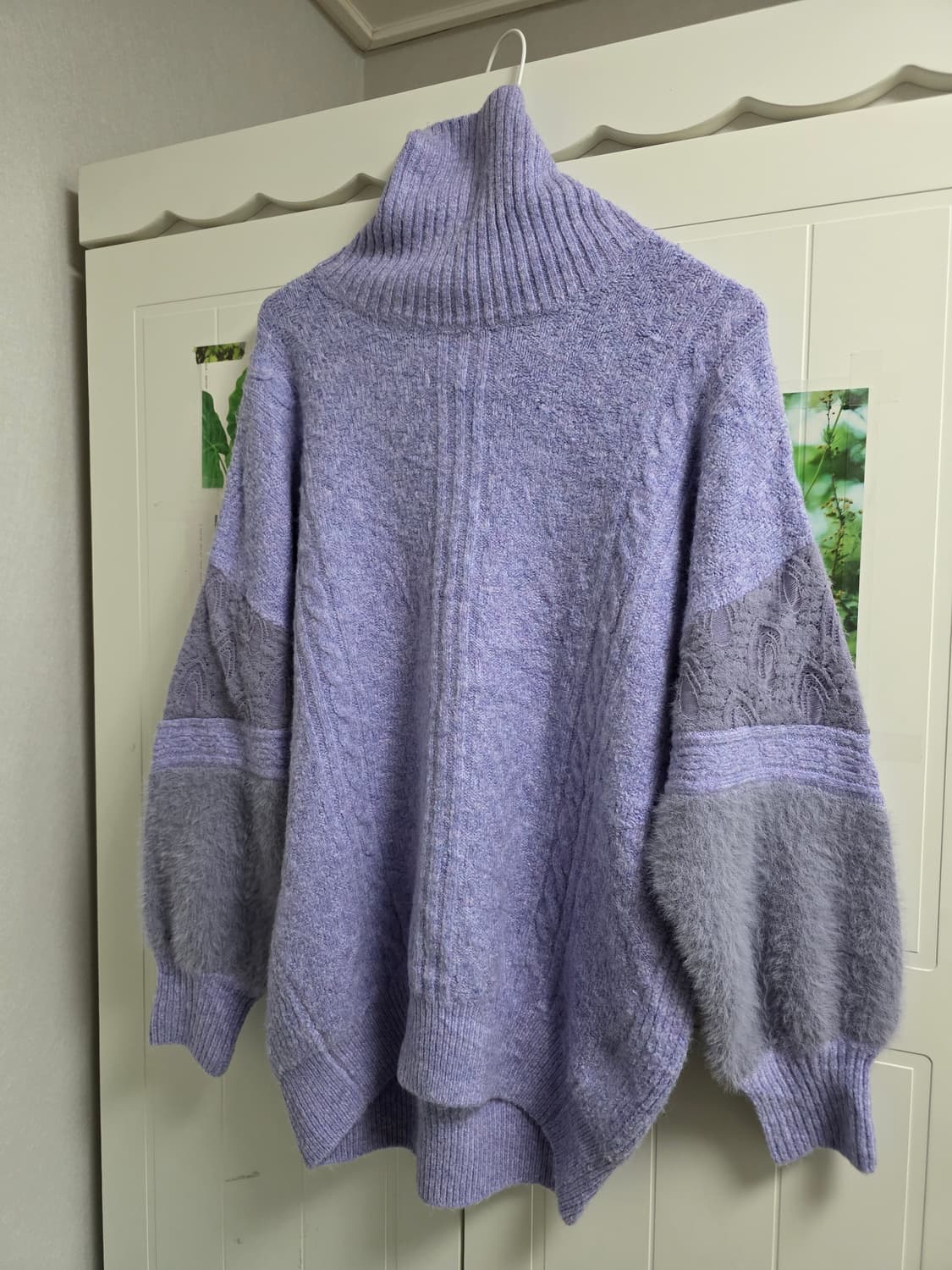 일본빈티지 폭닥 핀터깔 퍼플 보카시 목폴라니트 모리걸 루즈핏 상품이미지3