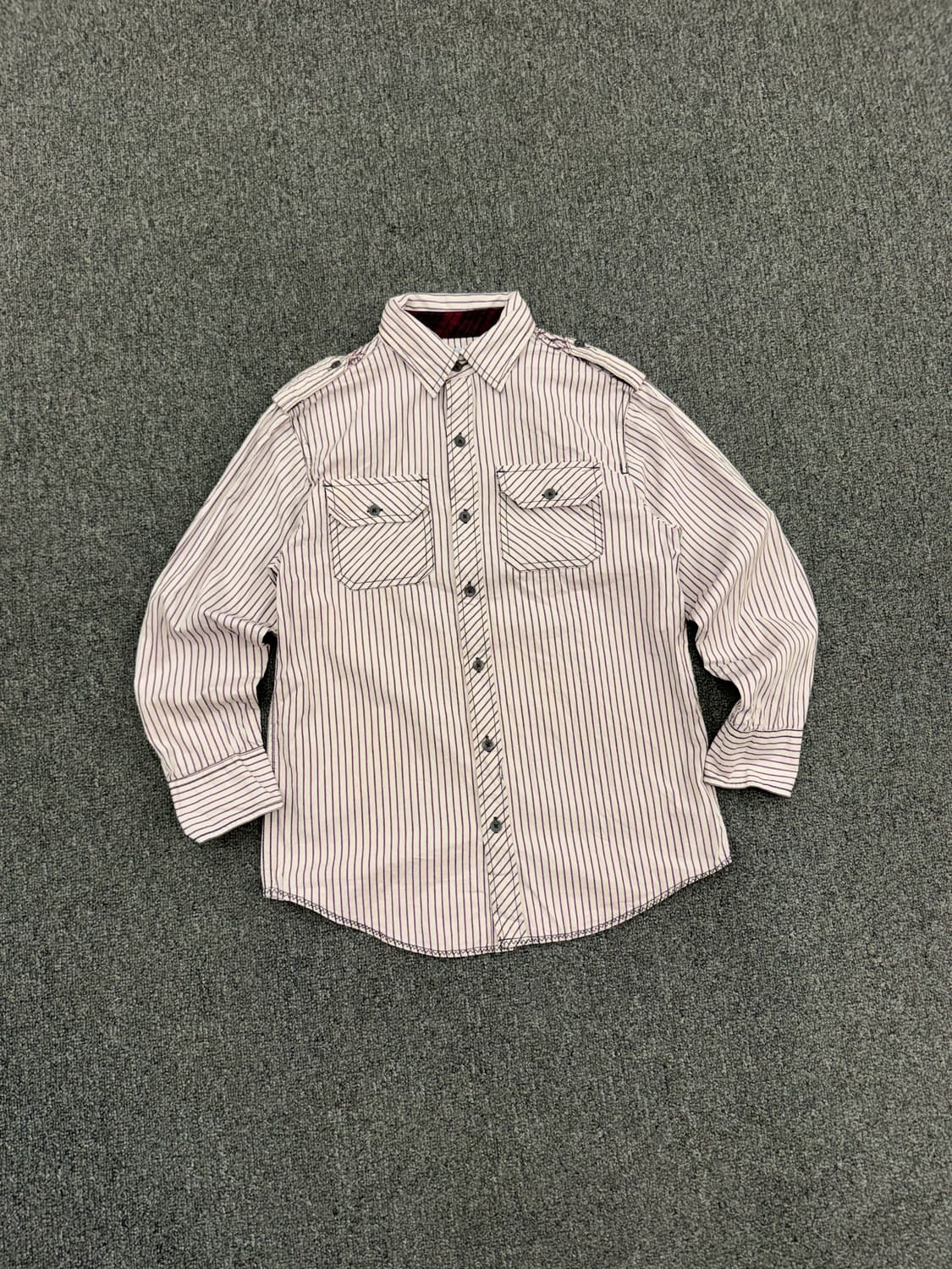 M)Up Roar 빈티지 프린팅 여성 스트라이프 긴팔셔츠 상품이미지1