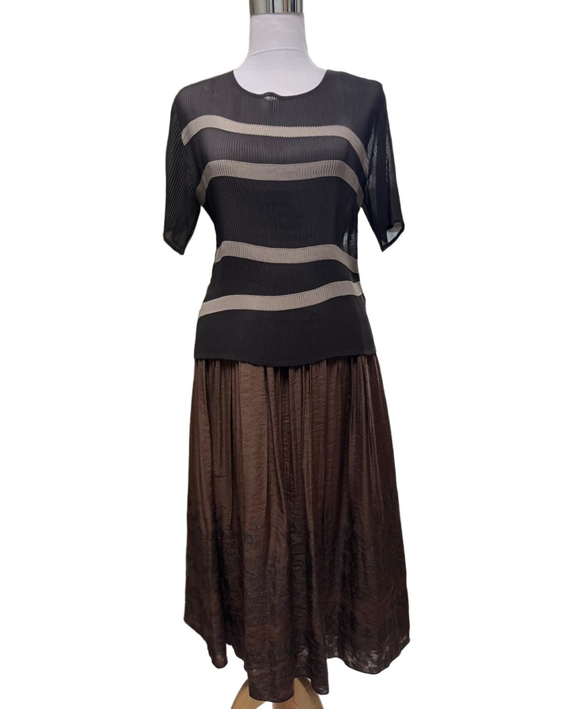 Brown stitchwork skirt 상품이미지5