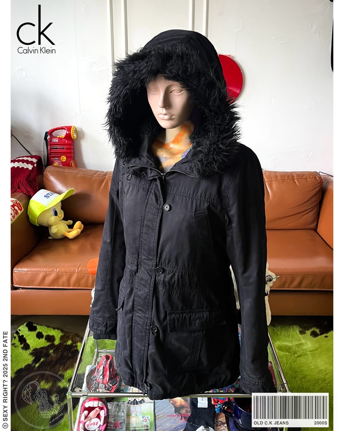 2000s C.K Jeans Black Fur Hood Parka 상품이미지1