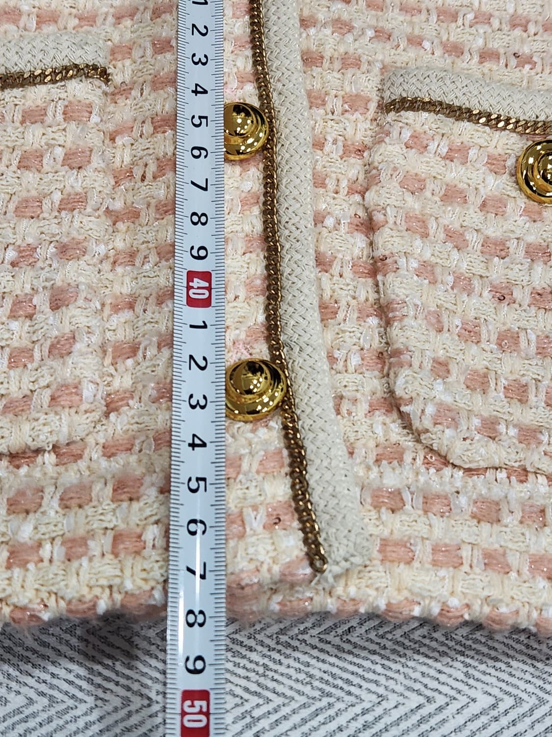 [S] 더맥 연핑크 금장 단추 트위드 니트 자켓 상품이미지8