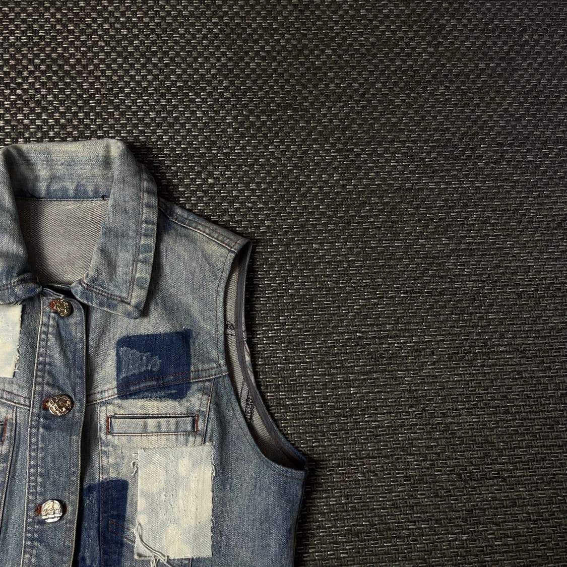 빈티지 연청 패치 디테일 데님 조끼 M 상품이미지3