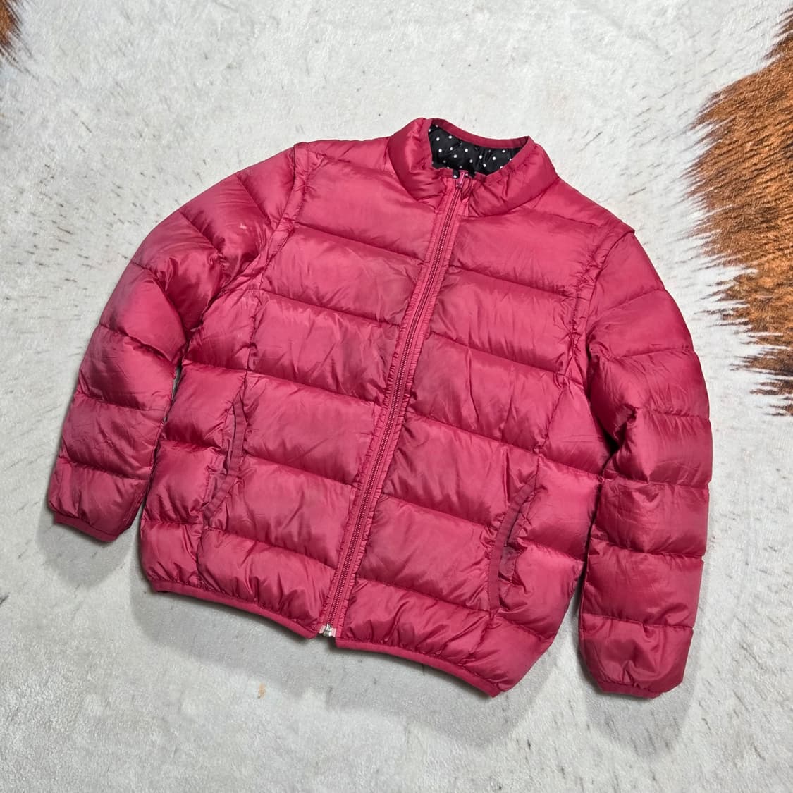 빈티지 블랙 핑크 도트 리버시블 경량패딩  상품이미지4