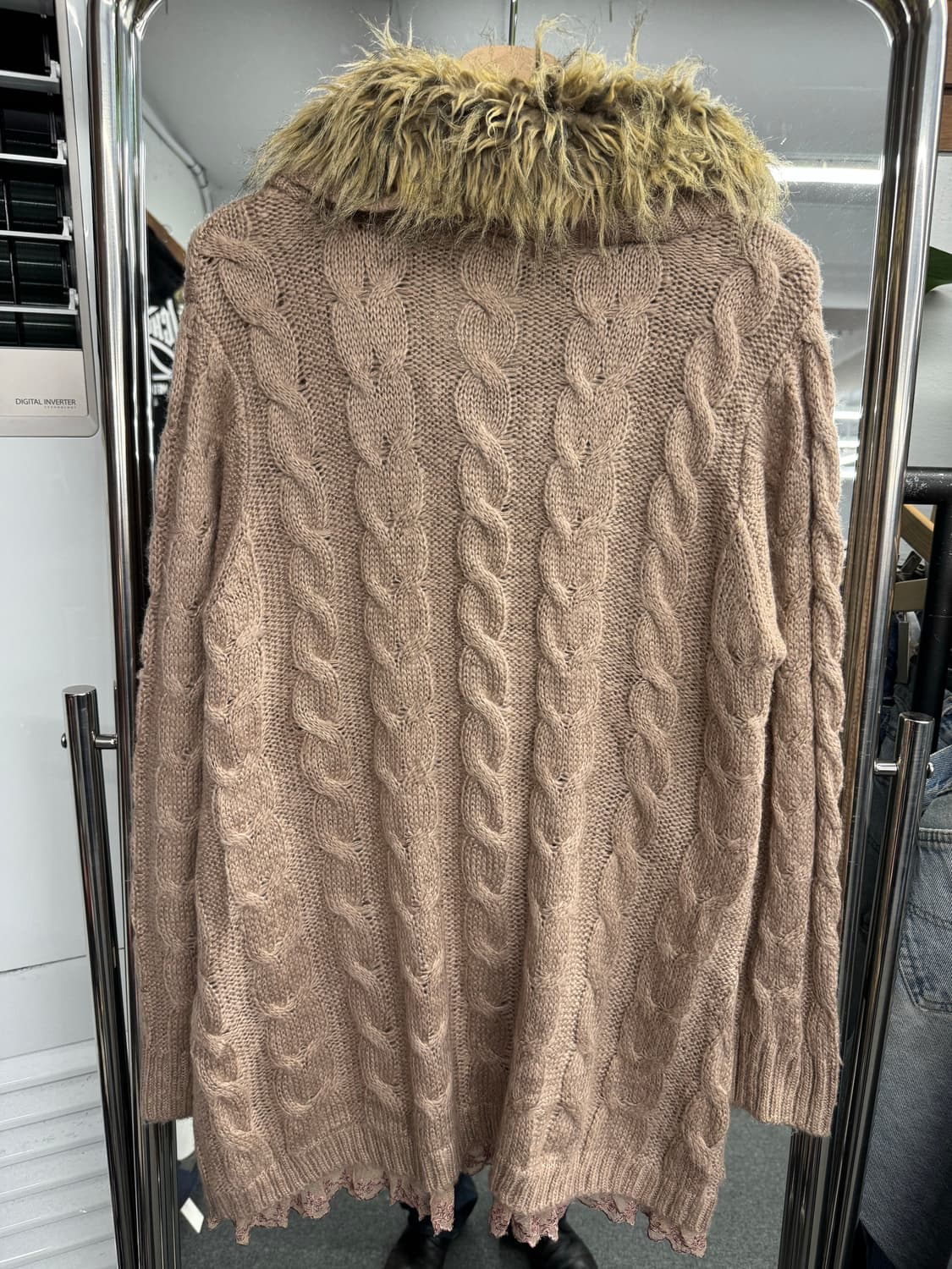 japanese vintage 여성 케이블 니트 퍼 가디건 상품이미지5