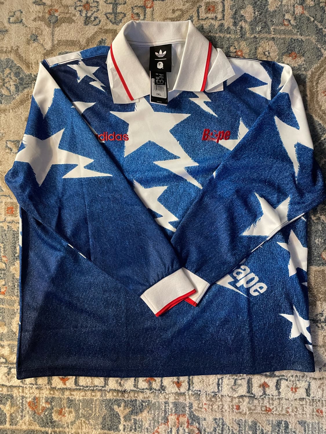 아디다스 x 베이프 롱슬리브 스탠다드 저지 미디움 블루(새제품.XXXL) 상품이미지5