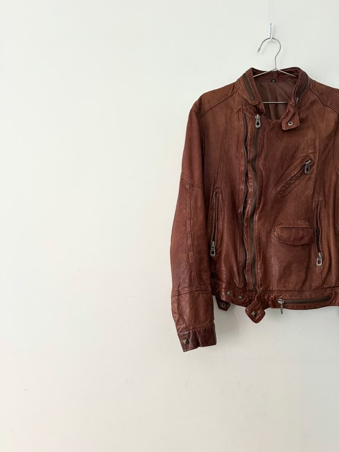 Zip aging leather jacket / orange brown 상품이미지2