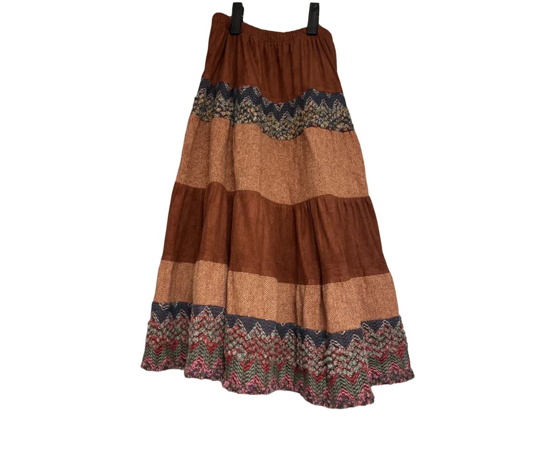 모리걸 st 패치워크 롱 스커트 브라운 패턴 상품이미지1