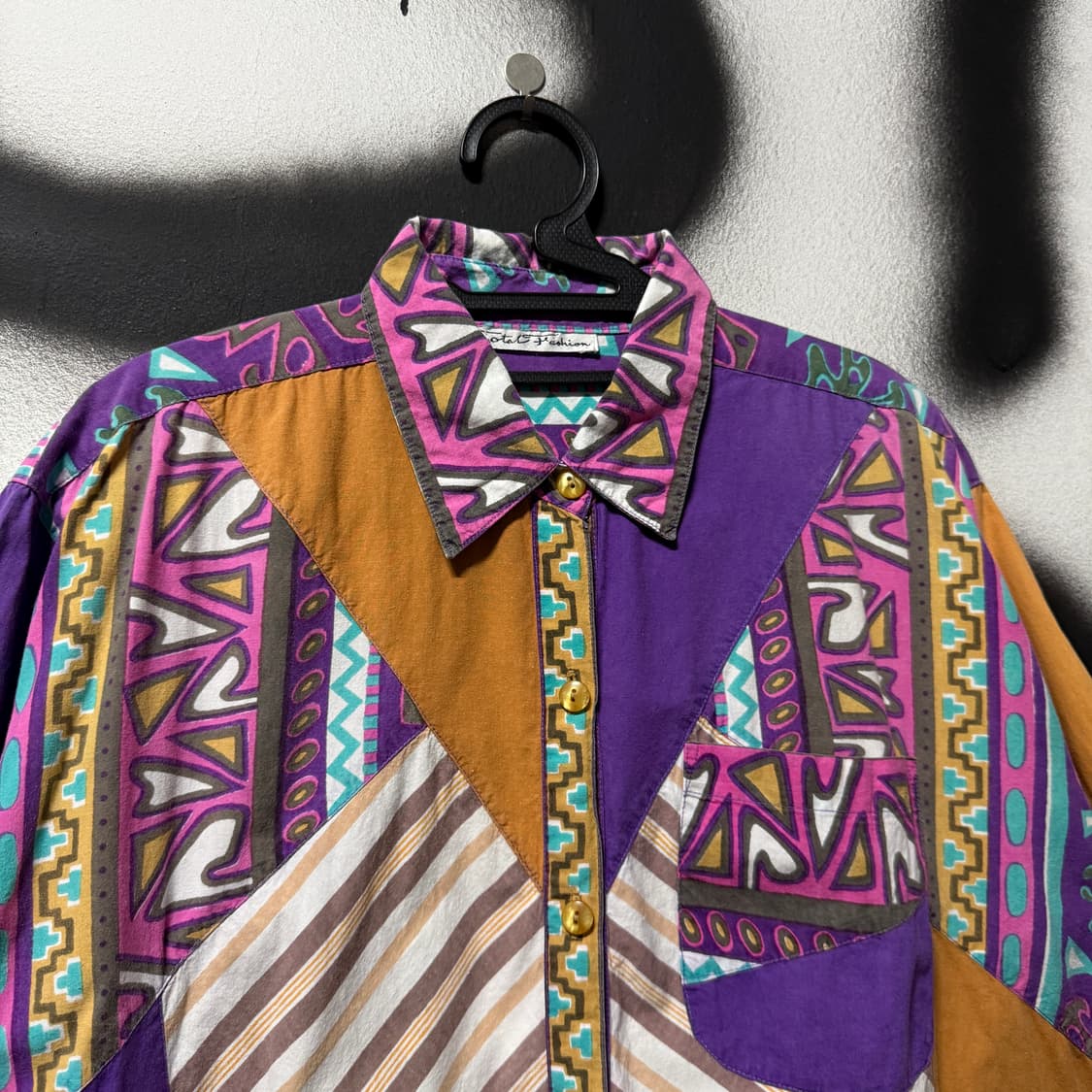 VTG 빈티지 에스닉 컬러블락 패치워크 코튼 반팔 셔츠 상품이미지3