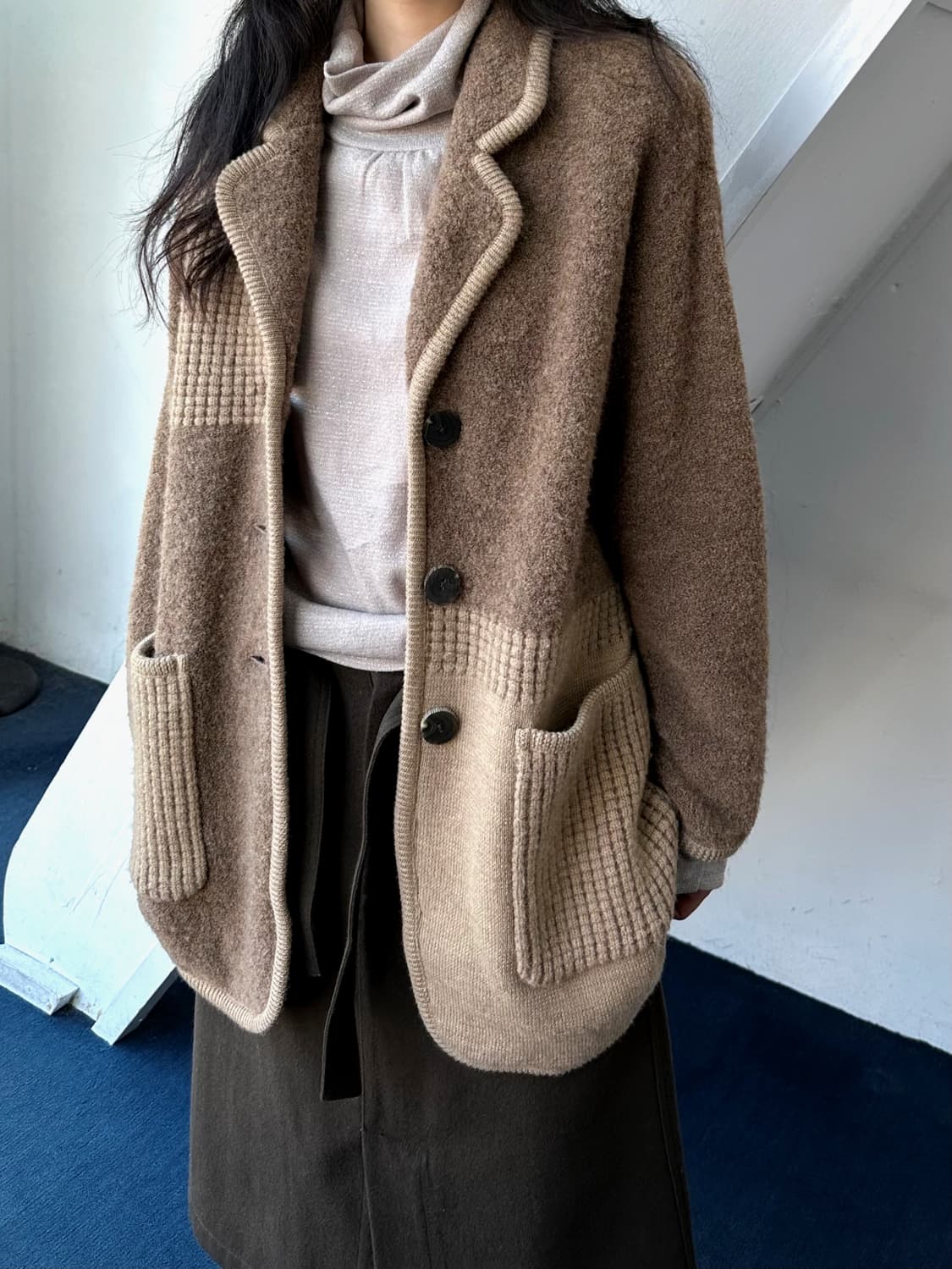 Wool boucle fabric loose jacket 상품이미지9