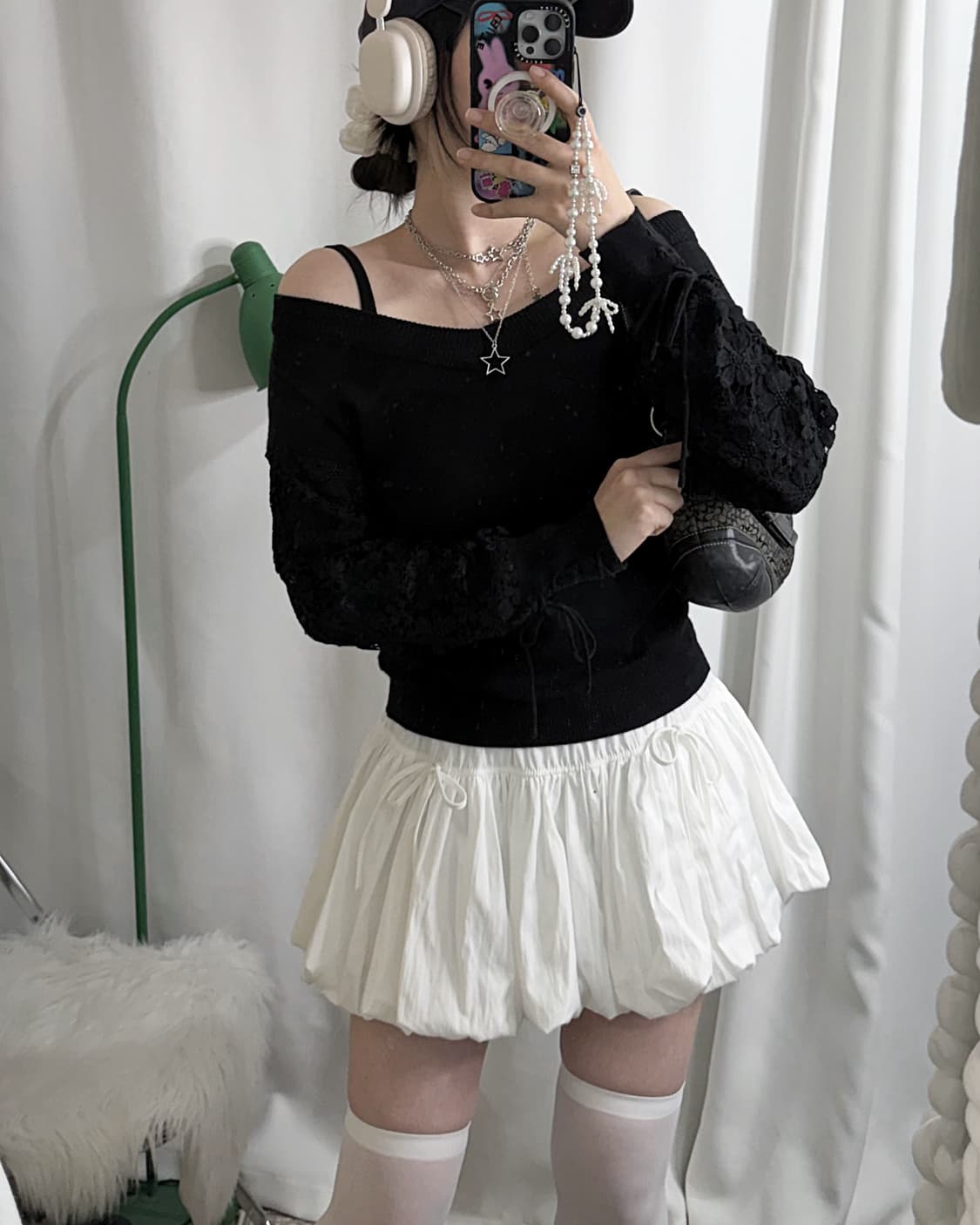 블랙 레이스 오프숄더 니트 상품이미지6