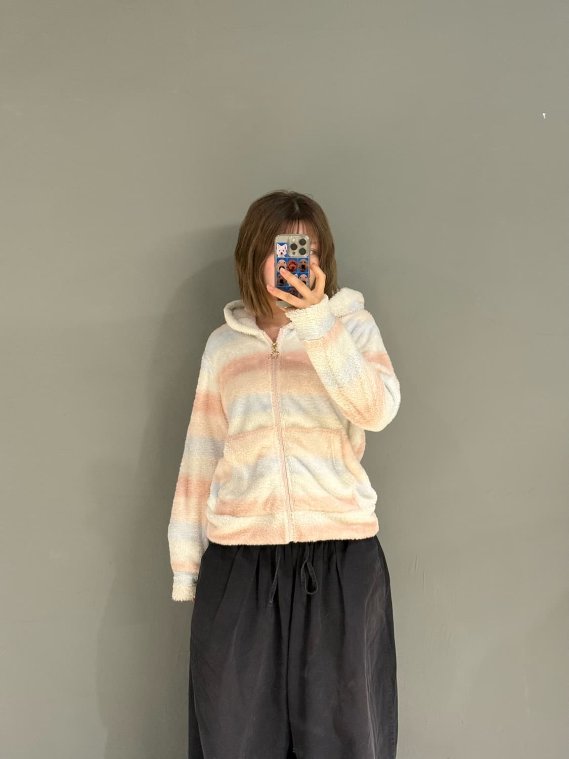 rabbit ear point stripe hood zip-up 상품이미지3