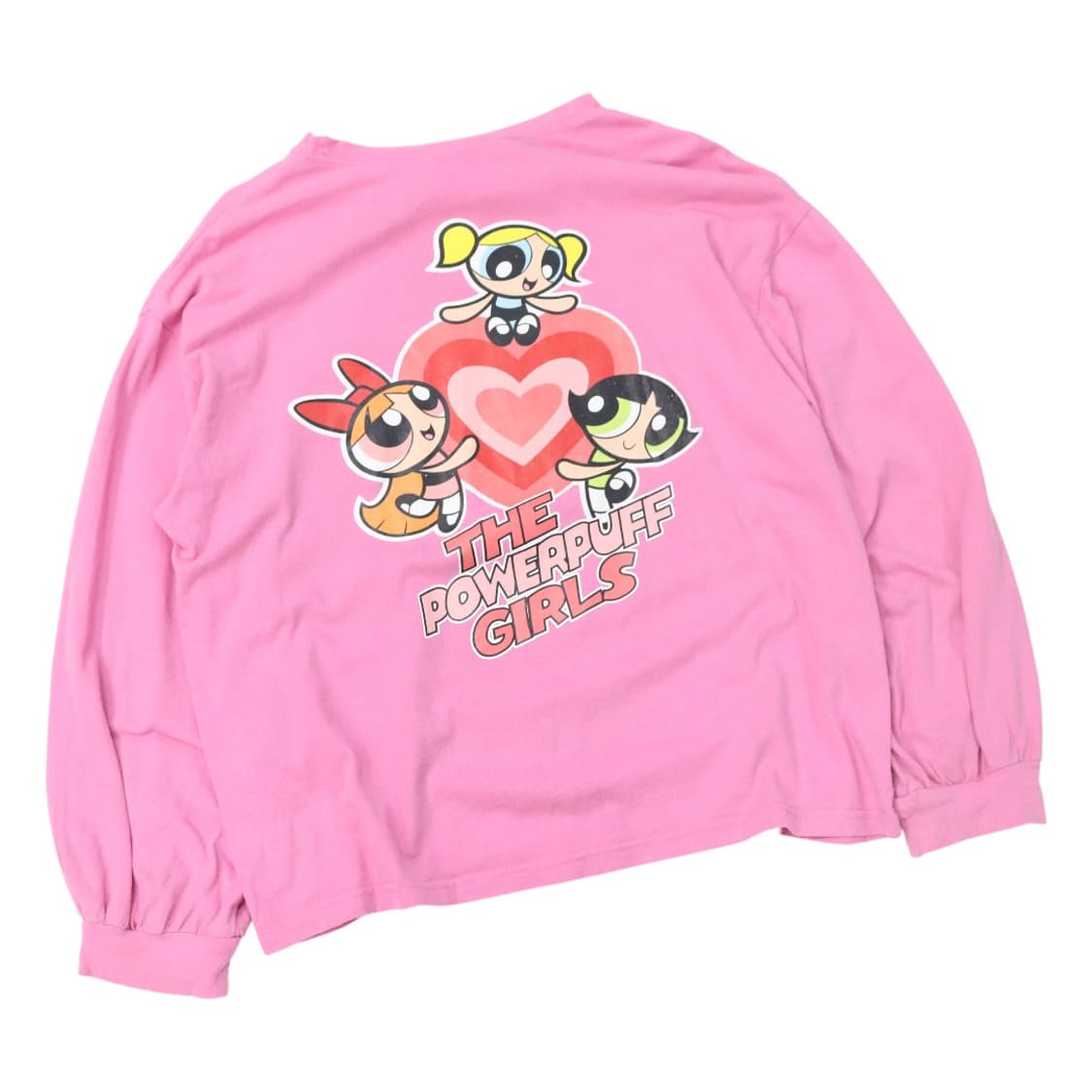 파워퍼프걸 빈티지 하트 그래픽 핑크 롱슬리브 티셔츠 상품이미지1