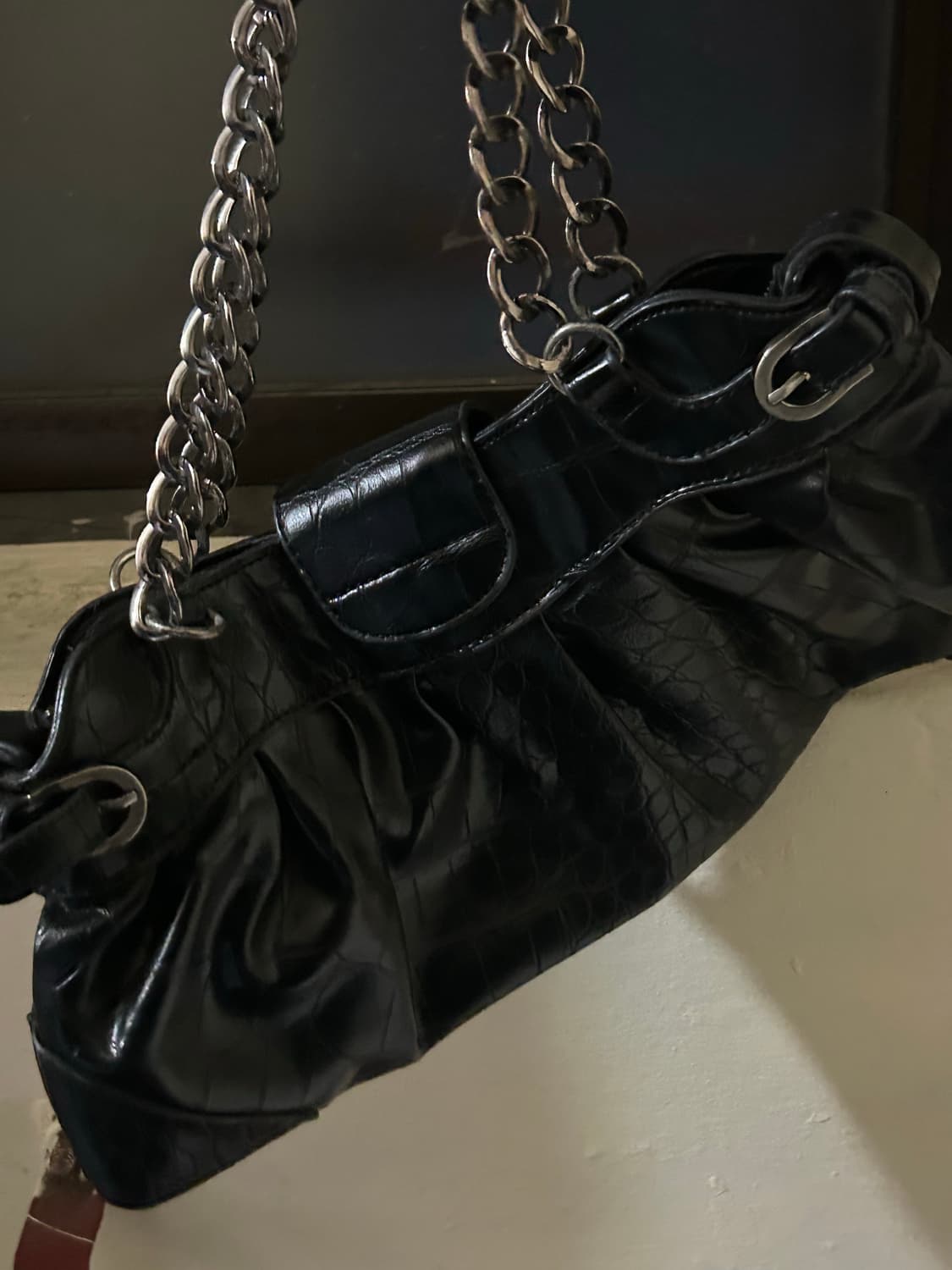 Jpn 2000s y2k 블랙 레더 체인 숄더백  상품이미지3