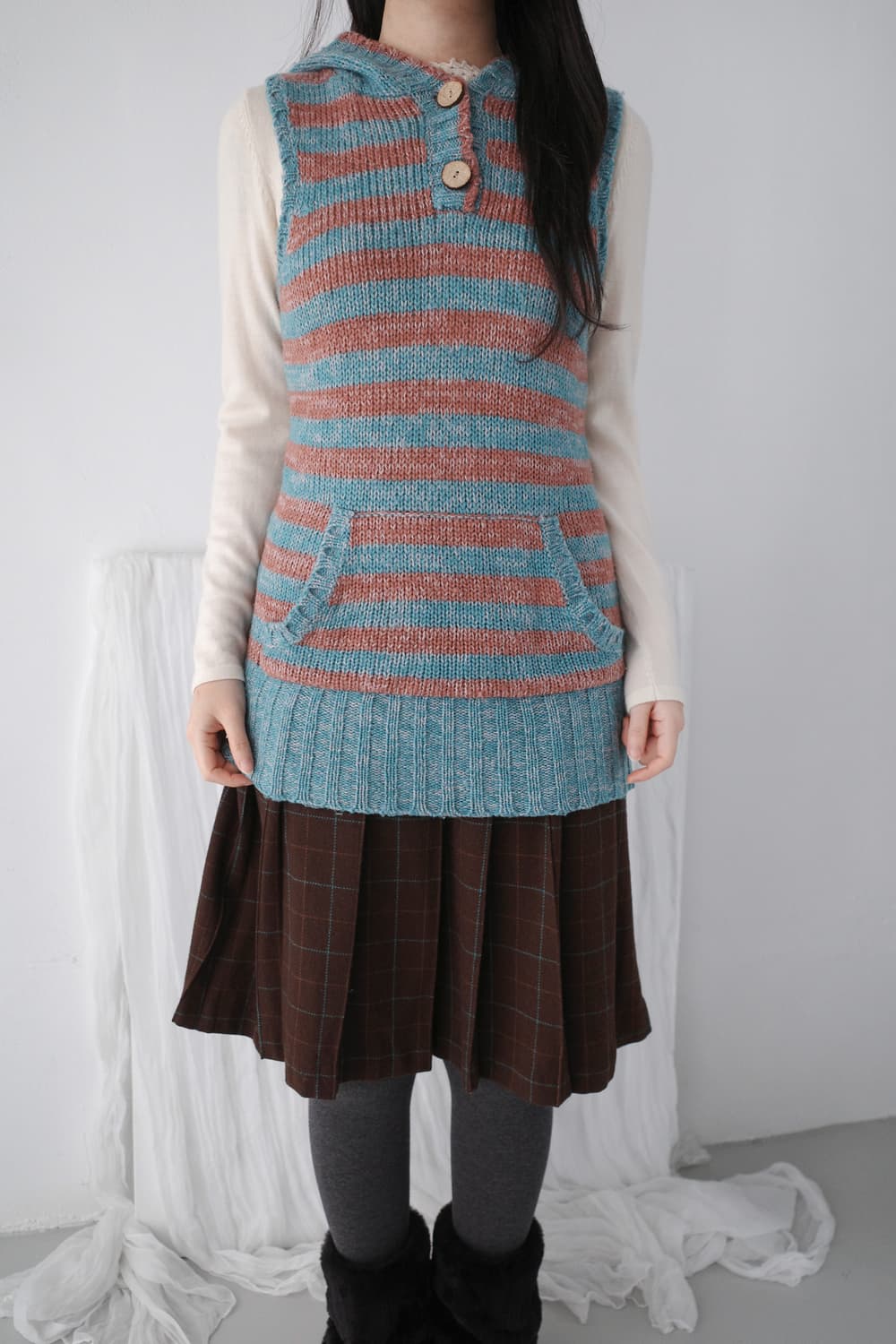stripe hood knit vest 상품이미지6