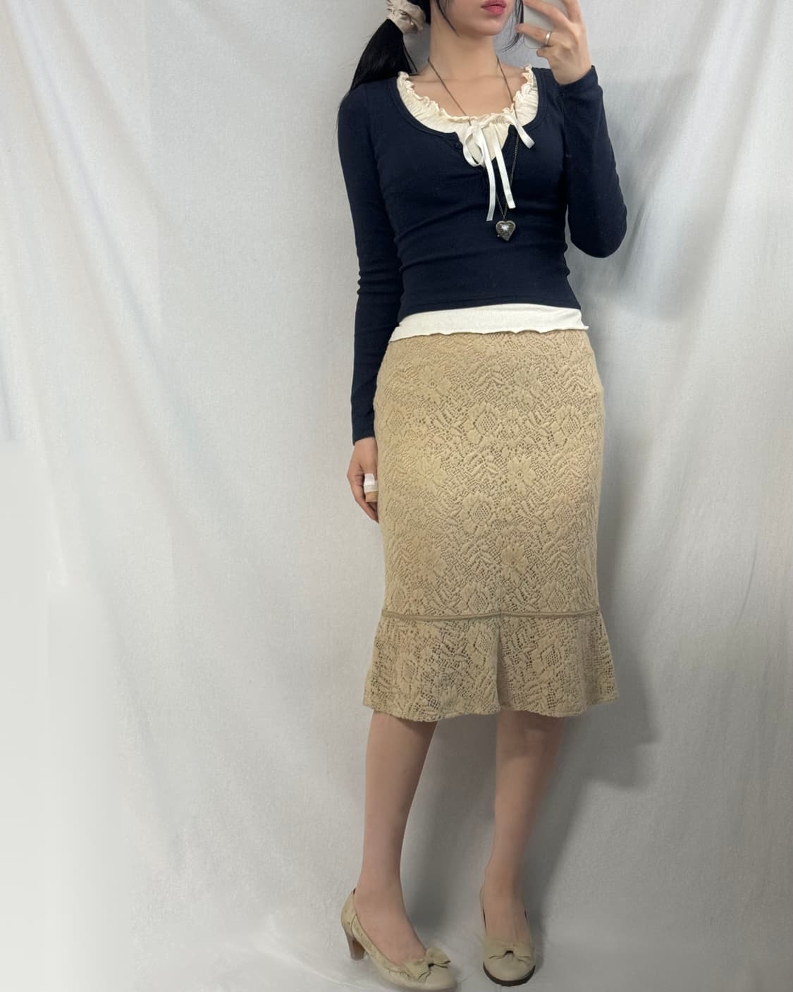 셔링 레이어드 탑 울 니트 스커트 2pcs SET 상품이미지3