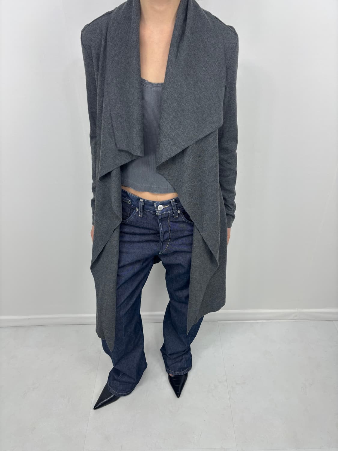 Leeeker gray drape long cardigan 상품이미지1