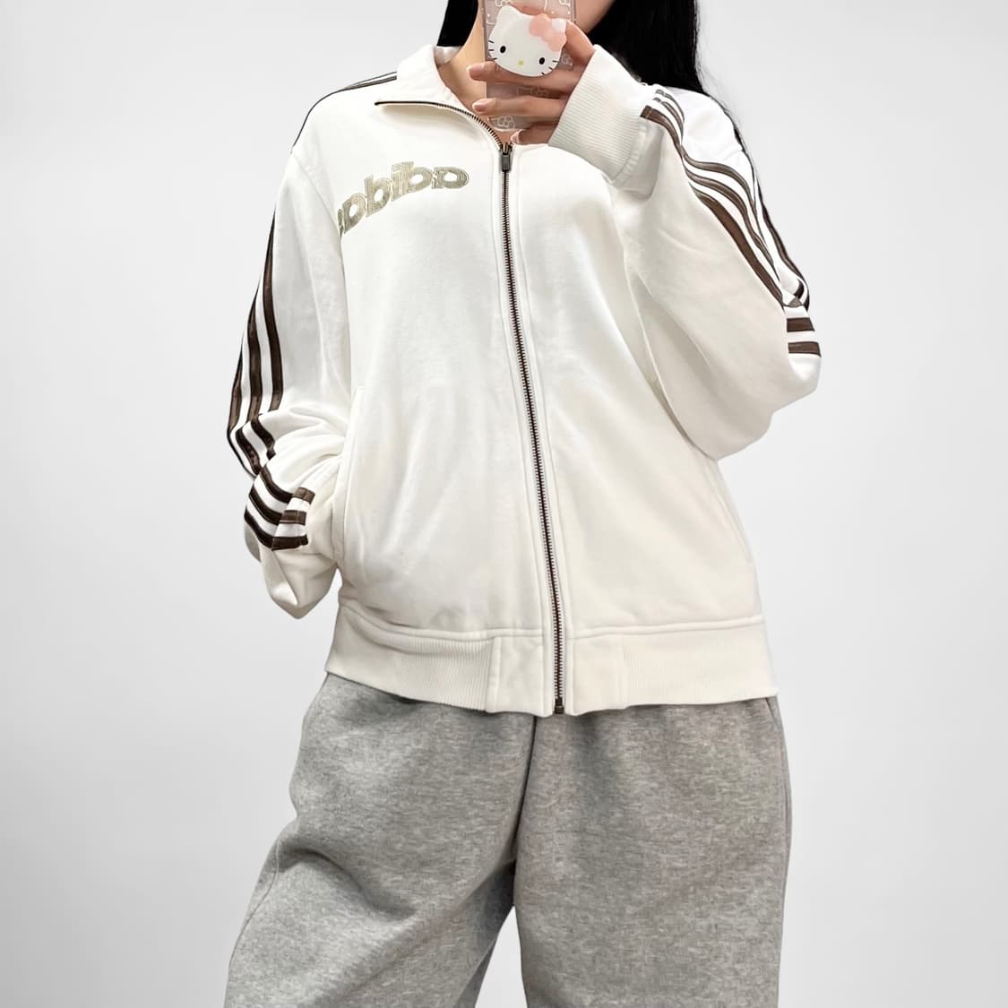 아디다스 빈티지 y2k 스웻 트랙 자켓 화이트 브라운 상품이미지1