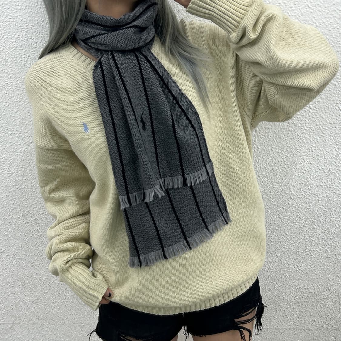 폴로 랄프로렌 블랙 단가라 그레이 머플러 상품이미지2