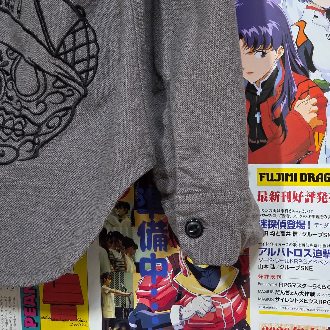 JPN 스컬 자수 그레이 코튼 셔츠 상품이미지4