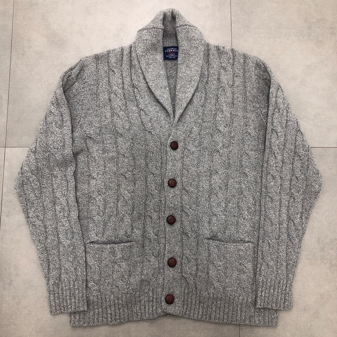 찰스티릿 울 캐시미어 케이블 니트 꽈배기 스웨터 가디건 L 상품이미지1
