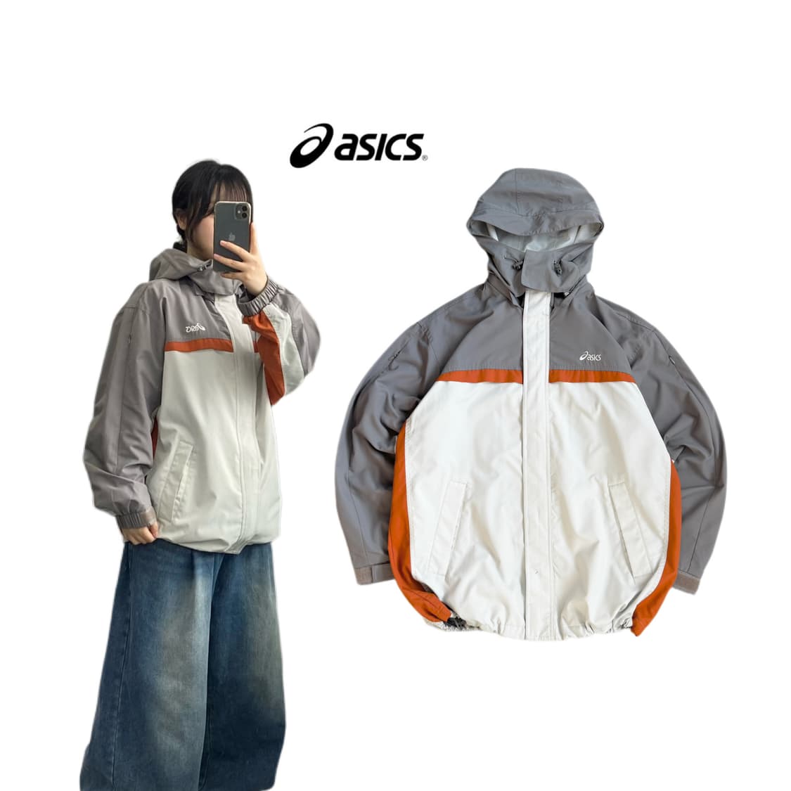 아식스 00s 풀오버 올드스쿨 배색 바람막이 자켓 상품이미지1