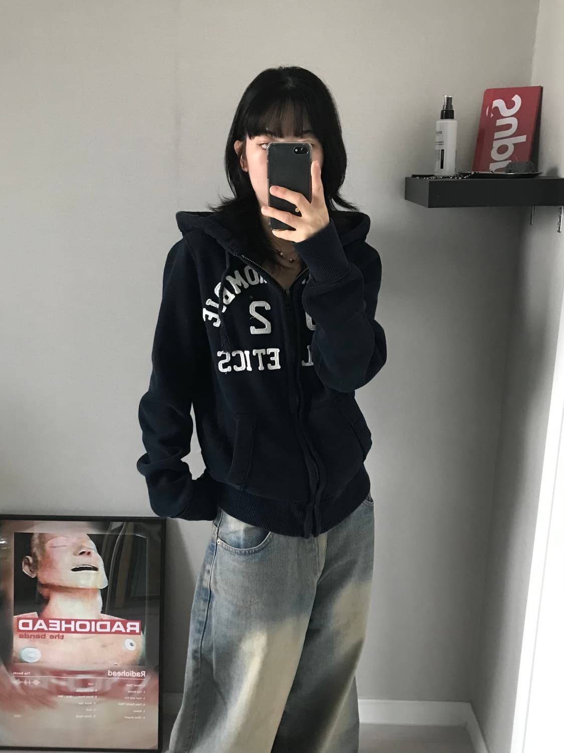 아베크롬비 헤비코튼 자수 로고 네이비 후드집업 상품이미지3