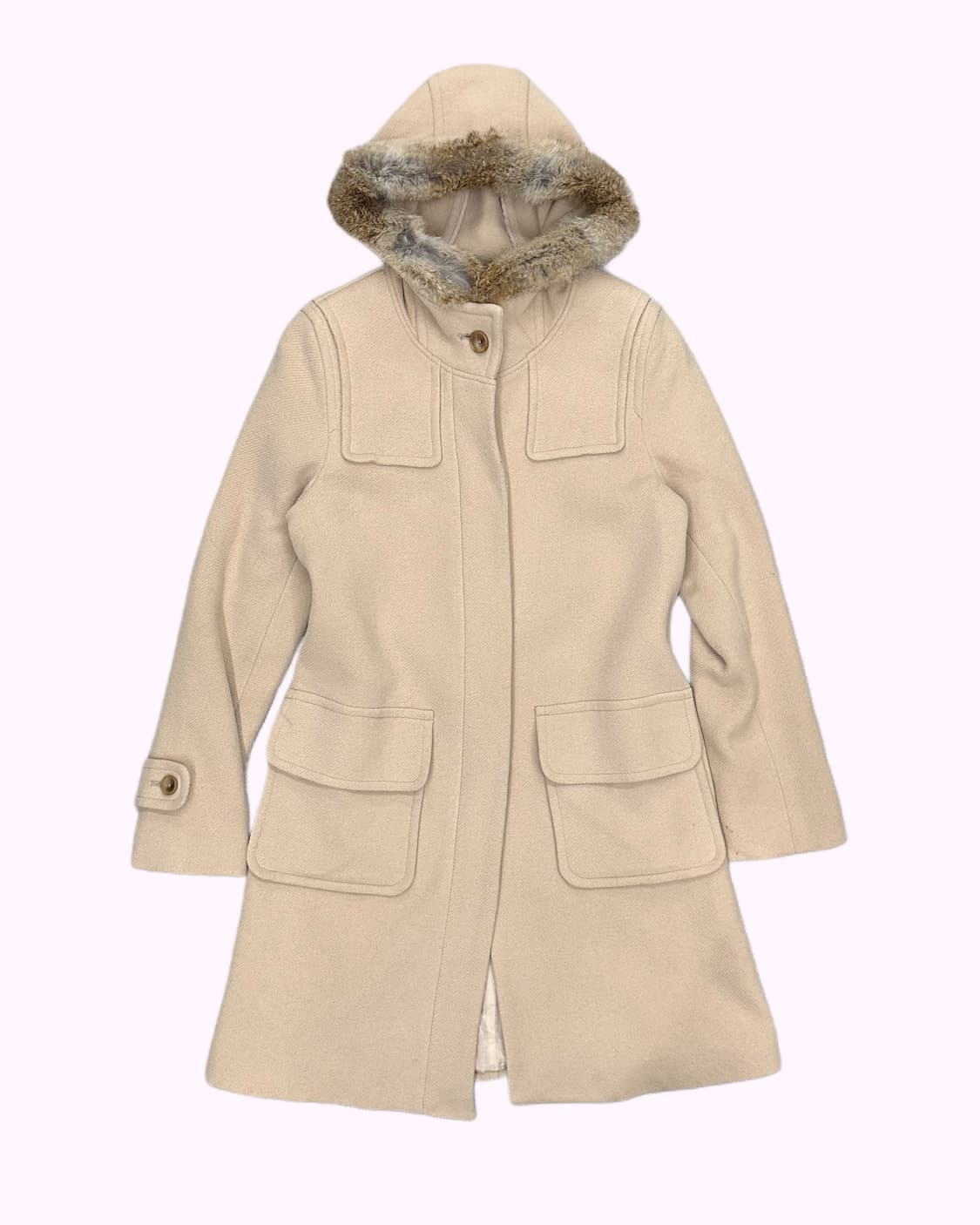 beige wool fur hood coat 상품이미지1