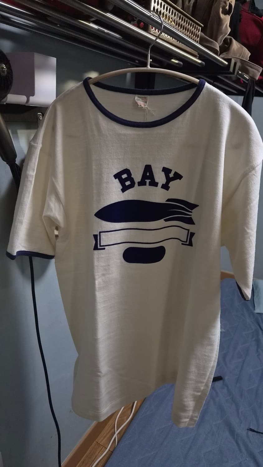웨어하우스4059 BAY 반팔 링거 티셔츠 크림x네이비 XL 상품이미지1