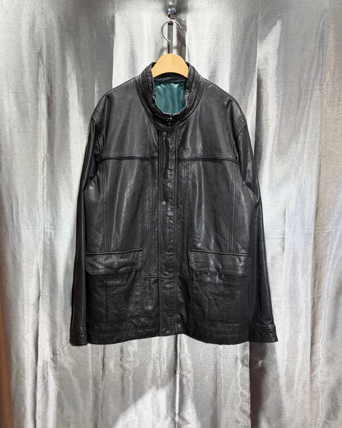 XL 인디언 블루 벨티드 카라 램스킨 레더자켓 상품이미지2