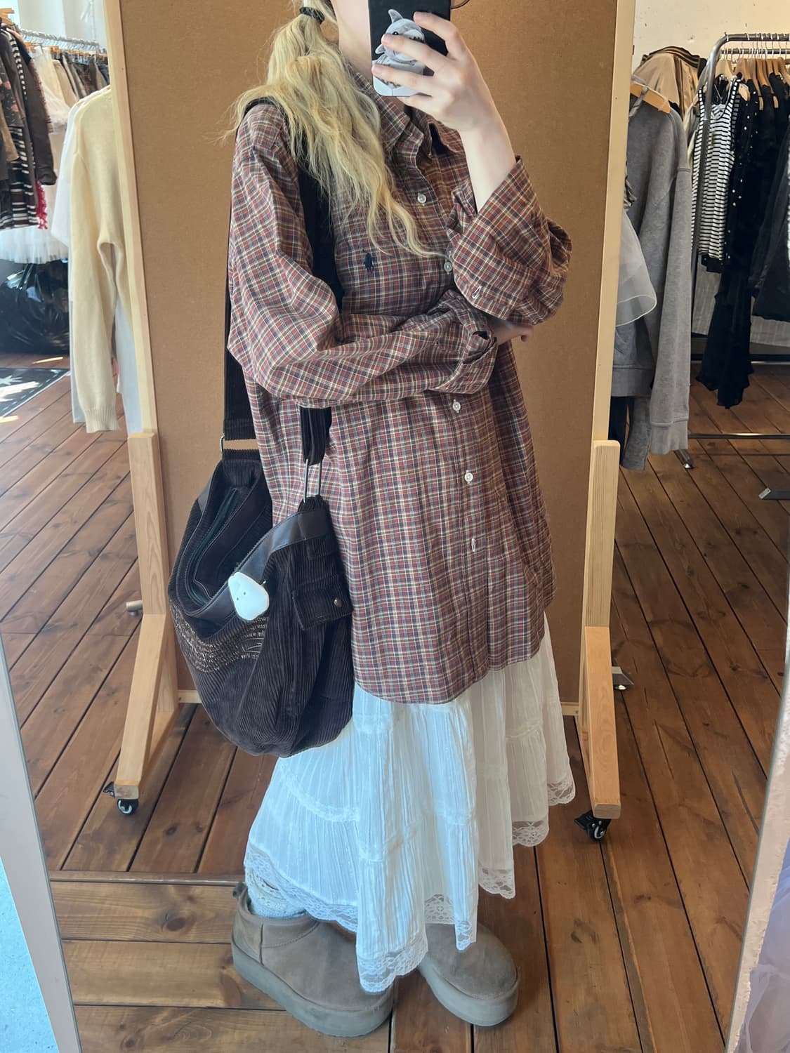 폴로 브라운 오렌지 체크 셔츠  상품이미지3