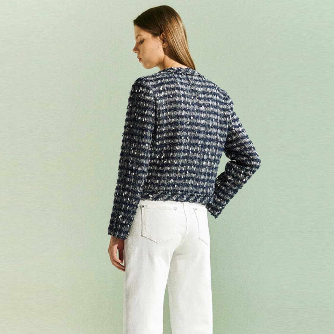 마인(MINE) 울 블렌드 칼라리스 오픈 트위드자켓 55-66 상품이미지5