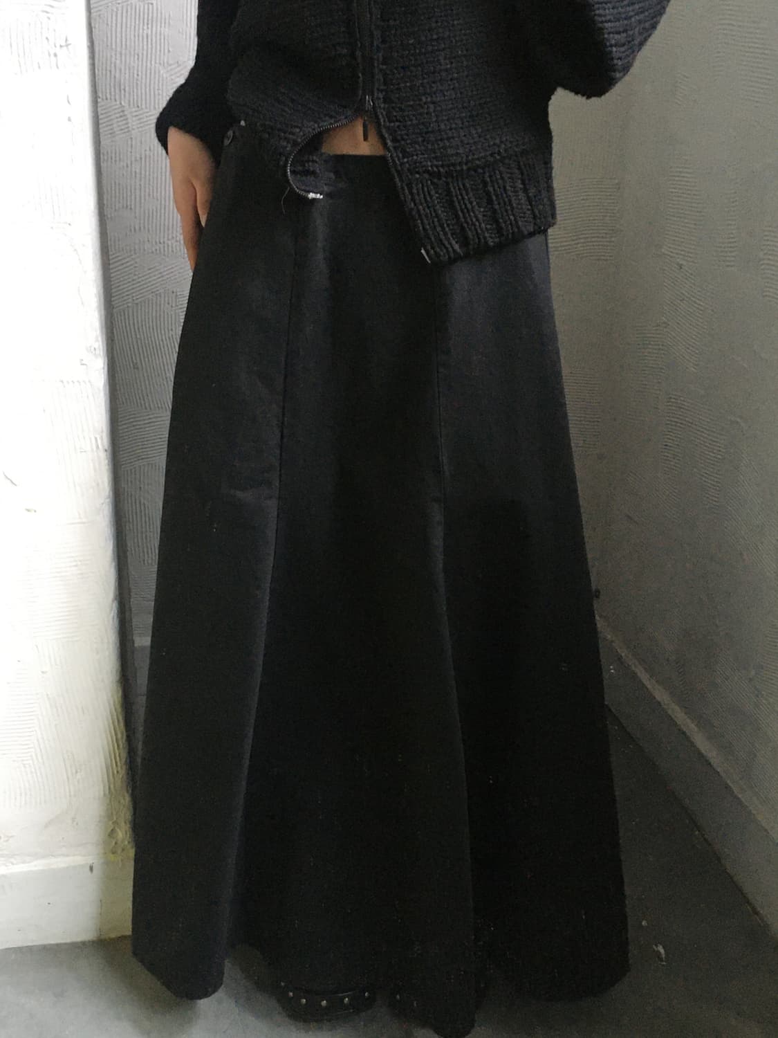 Y’s 요지야마모토 블랙 롱 코튼 스커트 상품이미지2